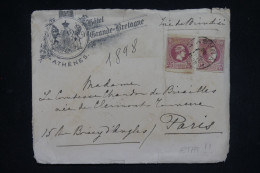 GRECE - Enveloppe De L'Hôtel Grande Bretagne De Athènes Pour Paris En 1898 - L 150127 - Cartas & Documentos