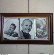 PHOTO CADRE BOURVIL GILBERT BECAUD ET FRANCE GALL AVEC DEDICACE AUTOGRAPHE ORIGINAL - Persone Identificate