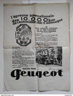 AFFICHE 1931 L ÉPREUVE INTERNATIONALE DES 10000 KMS DE L AUTOMOBILE CLUB D ALLEMAGNE SUCCÈS POUR GEUGEOT - Afiches