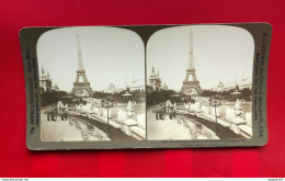 PHOTO STÉRÉO H.C. WHITE CO USA EIFEL TOWER FROM THE PALACE OF ELECTRICITY PARIS EXPOSITION 1900 - Photos Stéréoscopiques