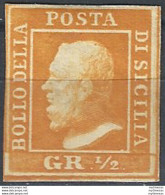 1859 Sicilia 1/2 Grano Arancio MH Sassone N. 2 - Sicily