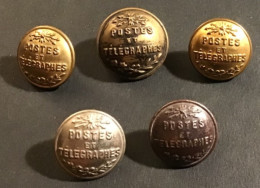 Postes Et Télégraphes - Ensemble De 5 Boutons - Diam : 20 Et 23 Mm - Buttons