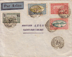 GUADELOUPE - POINTE A PITRE - 5 AOUT 1936 - LETTRE AVION POUR SAINT-MARTIN - BEL AFFRANCHISSEMENT - CACHET ARRIVEE AU VE - Lettres & Documents