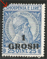 120 Albanie 1 Grosh Bleu Abimé MH * Neuf (ALB-160) - Albanie