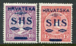 YUGOSLAVIA 1918 SHS Hrvatska Overprint On Hungary  Coronation Set Of 2 LHM / *.   Michel 64-65 - Unused Stamps