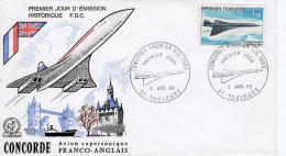 France FDC - Projet CONCORDE Franco-Anglais - Vol Inaugural 2 Mars 1969 -   Envelope Premier Jour D'Emission - Airplanes