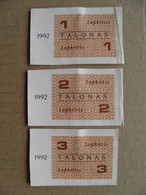 Banknote Lithuania 1992 3 Different Used Talonas November - Lituania