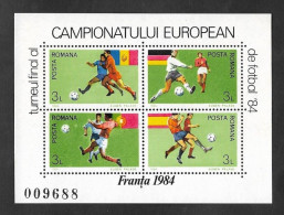 SE)1984 ROMANIA, WORLD FOOTBALL CHAMPIONSHIP FRANCE 84', MINISHEET OF 4 STAMPS MNH - Usati