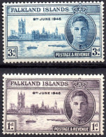 FALKLAND ISLANDS/1946/MNH/SC#97-8/PEACE ISSUE / KING GEORGE VI / KGVI / PARLIAMENT BUILDING LONDON/ FULL SET - Maldivas (...-1965)