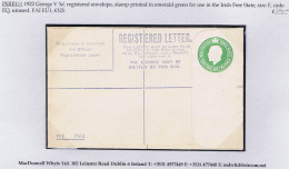 Ireland Transition Registered Envelopes 1922 British George V 5d Registered Envelope Printed In Green For Ireland Size F - Entiers Postaux
