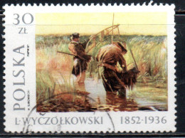 POLONIA POLAND POLSKA 1987 PAINTINGS BY LEON WYCZOLKOWSKI WADING FISHERMEN 30z USED USATO OBLITERE' - Gebruikt