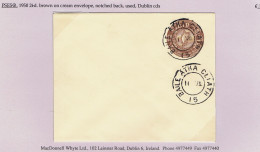Ireland Postal Stationery 1950 2½d Brown Envelope, Stamp Typographed, Notched Back, Used Dublin Cds - Entiers Postaux