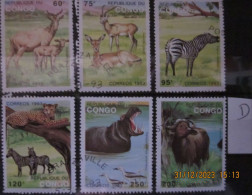 CONGO 1993 ~ S.G. 1349 - 1354, ~ ' LOT D ' ~ ANIMALS. ~  VFU #03085 - Usados