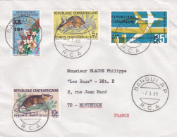 CENTRAFRICAINE-1968-Lettre De BANGUI Pour MONTESSON -78 (France)--timbres (avion, Rongeurs,fleur ) Sur Lettre ...cachets - Central African Republic