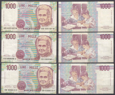 Italien - Italy 3 Stück á 1000 Lire Banknoten 1990 Pick 114a + B    (29957 - Autres & Non Classés