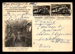 SUISSE - ENTIER POSTAL CENTENAIRE DES CHEMINS DE FER ET TIMBRE N° 442 LOCOMOTIVE A 3-5 DES CCF - VOYAGE LE 23.8.1947 - Marcophilie