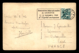 SUISSE - OBLITERATION MECANIQUE "RENCONTRES INTERNATIONALES DE GENEVE 2-14 SEPTEMBRE 1946" - GENEVE 1 23.8.1946 - Marcophilie