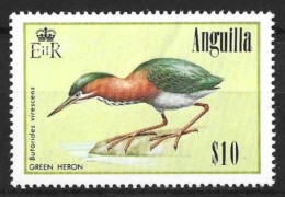 ANGUILLA ...QUEEN ELIZABETH  II..(1952-22..)...." 1985.."..BIRD...GREEN HERON......$10.......SG675....RUBBER.....MH..... - Tauben & Flughühner