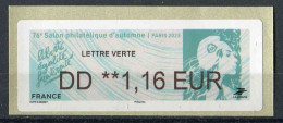 LISA De 2023 - "LETTRE VERTE DD ** 1,16 EUR - 76e SALON PHIL. D'AUTOMNE PARIS 2023" - 2010-... Illustrated Franking Labels