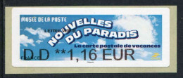 LISA De 2023 - "LETTRE VERTE DD ** 1,16 EUR - MUSEE DE LA POSTE - NOUVELLES DU PARADIS" - 2010-... Abgebildete Automatenmarke