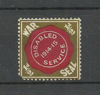 Old Cinderella Advertising Poster Stamp Disabled Service 1914-1915 War Seal NB! 1 Corner Damaged - Cinderellas