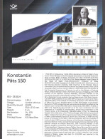 150th Konstantin Päts President Of Estonia 2024 Estonia Stamp Presemtation Card (eng) Mi 1097 - Estland