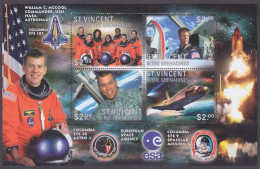 2003 St Vincent And Grenadines 5787-5790KL Tragedy Shuttle Columbia W.C.McCool - Sud America