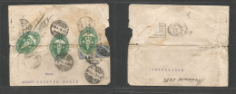 URUGUAY. 1914 (18 Jan) Genova, Italy Kingdom - Uruguay, Montevideo. Multifkd Env, Arrival Opened And PO Fiscal Uruguay 3 - Uruguay