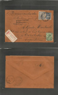 URUGUAY. 1904 (22 Ago) Bolsa - Argentina, Cordoba. Registered Multifkd Envelope. Transit + Arrival Cds Reverse + "FUERA  - Uruguay