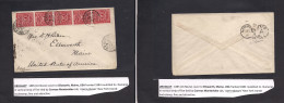 URUGUAY. 1885 (16 Nov) Montevideo - USA, Ellsworth, Maine (21 Dec) Multifkd Env 2c Red Numeral, Per Vert Strip Of Five,  - Uruguay