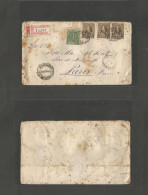 URUGUAY. 1886 (29 Sept) Montevideo - France, Paris (24 Oct) Registered Multifkd Envelope Perces Issue At 31c Rate (v. Sc - Uruguay