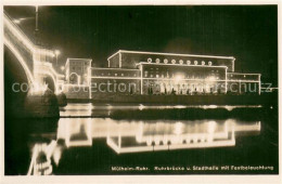 73701412 Muelheim Ruhr Ruhrbruecke Und Stadthalle Mit Festbeleuchtung Nachts Mue - Muelheim A. D. Ruhr