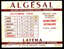 Buvard 15 X 11.5 Calendrier Octobre 1956   Laboratoires De Thérapeutique Moderne  LATEMA  Algésal - Produits Pharmaceutiques