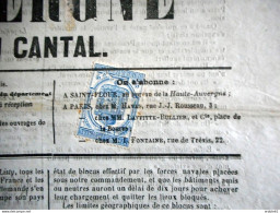 TIMBRE FISCAL 2C JOURNAUX EMPIRE ANNU TYPO DU 20/ 08/ 1870 LA HAUTE AUVERGNE SAINT FLOUR - Periódicos