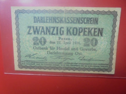 Occupation En Russie 20 KOPEKEN 1916 Circuler (B.33) - Eerste Wereldoorlog