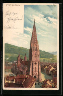Lithographie Freiburg I. B., Blick Auf Den Dom  - Freiburg I. Br.