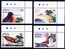 Maldives 2003 MNH 4v, Colour Guide Dots, Water Birds, Hoopoe, Turnstone Cattle Egret Great Frigate - Palmípedos Marinos