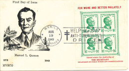 Philippines FDC 19-8-1949 Souvenir Sheet Manuel L. Quezon Help Fight Tuberculosis With Cachet - Filippine