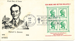 Philippines FDC 19-8-1949 Souvenir Sheet Manuel L. Quezon Help Fight Tuberculosis With Cachet - Philippines