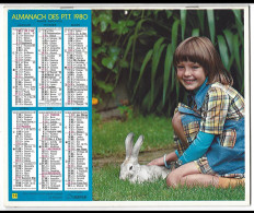 Almanach  Calendrier  P.T.T  -  La Poste -  1980 -  Enfant - Lapin - Groot Formaat: 1971-80