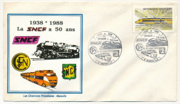 Env Illustrée Affr. 2,10F TGV Postal - La SNCF A 50 Ans 1938-1988 - 13 MARSEILLE - 9/10 Juin 1988 - Trains