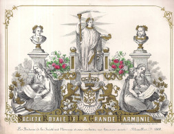 BRUXELLES-BRUSSEL " SOCIETE ROYALE GRANDE HARMONIE-SOUHAIT UNE HEUREUSE ANNE 1860 " LITH.CARBOTE FRERES "218/165 MM     - Porcelaine