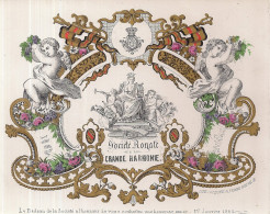 BRUXELLES-BRUSSEL"SOCIETE ROYALE DE LA GRANDE HARMONIE-SOUHAIT UNE HEUREUSE ANNEE 1862" LITH.CARBOTE FRERES-190/150MM - Porcelaine