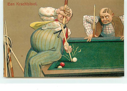 Carte Gaufrée - Een Krachtstoot - Hommes Jouant Au Billard - Altri & Non Classificati