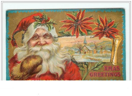 Carte Gaufrée Xmas Greetings Père Noël - Santa Claus