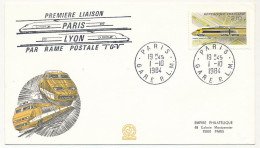 FRANCE - Env Illustrée 2,10 TGV Postal - Première Liaison Paris Lyon Par Rame Postale TGV - 1/10/1984 - Eisenbahnen