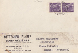 CP "Bois - Mézières" Obl. Mézières-Charleville Le 10/11/ 41 Sur 40c X 2 Mercure N° 413 (tarif Du 1/12/39) Pour Sedan - 1938-42 Mercurio