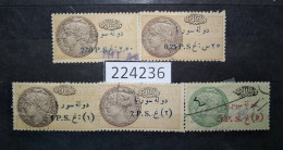 224236; French Colonies; Syria; 5 Revenue French Stamps 0.25, 1, 2, 2.5, 5P ; Ovpt. Etat De Syrie; USED - Gebruikt