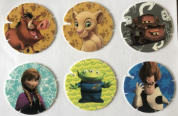 6 Pogs Disney - Les Indestructibles - Cars - Le Roi Lion - Toy Strory - La Reine Des Neiges - Disney