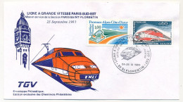 Env. Illustrée Affr 1,00F Paca + 0,60F Turbotrain -  "Ligne à Grande Vitesse Paris Sud Est"  St Florentin 24-25/9/1983 - Eisenbahnen